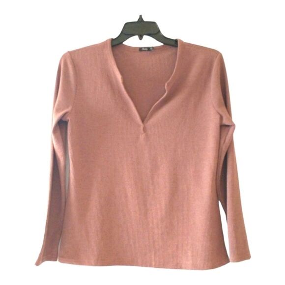 Woman's Waffle Knit Henley Top V-Neck Neutral Brown XL Gorpcore Fall Normcore - Picture 6 of 12